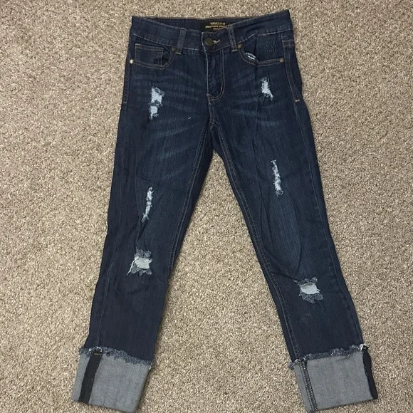 Versace Dark Blue Distressed Cropped Jeans - Picture 1 of 6